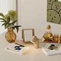 Decorative Ornament Combination With Vase Green Plant Photo Frame Table Lamp Tray And Books