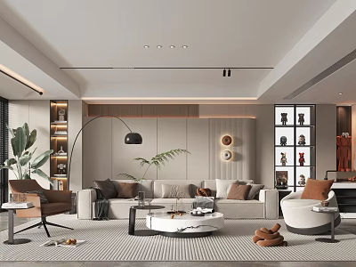 Modern Living And Dining Room Interior With Sofa Coffee Table And Decorative Plants 3d model