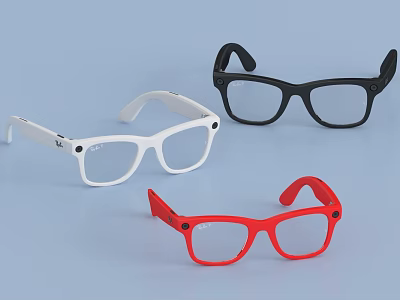 Square Frame Glasses in White Black Red Colors on Light Blue Background 3d model