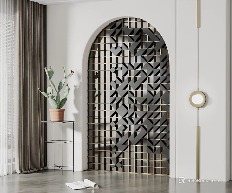 Elegant Arch Partition With Geometric Pattern And Metal Frame In Modern Interior 3d model