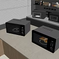 Three Black And Silver Microwaves On Modern Kitchen Countertop With Cabinets