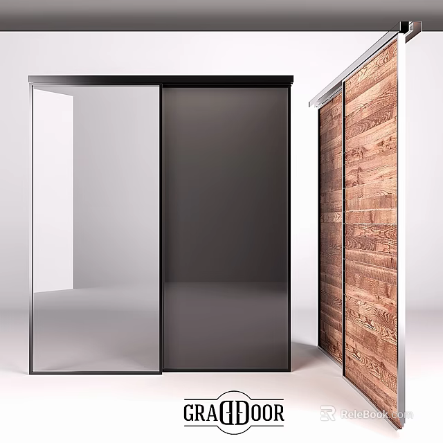 Modern Hinged Door Design With Glass Panel And Wooden Texture For Home Interior 3d model 