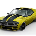 Yellow Classic Muscle Car with Black Stripes and Sleek Exterior Design