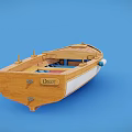 Wooden Boat Displaying Wooden Deck Red Seats White Hull And Fine Details