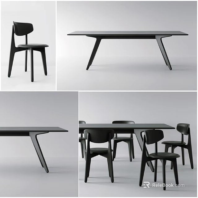 Modern Black Table And Chair Set With Sleek Design For Dining Space 3d model 