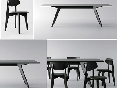 Modern Black Table And Chair Set With Sleek Design For Dining Space 3d model