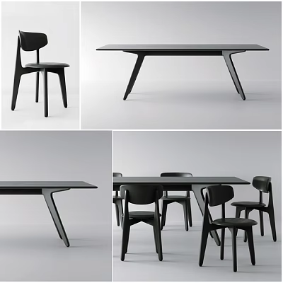 Modern Black Table And Chair Set With Sleek Design For Dining Space 3d model
