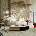 Modern Beige Fabric Sofa And Marble Coffee Table Combination For Cozy Natural Living Room Decor