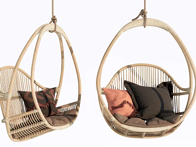 Outdoor Hanging Rattan Chair with Soft Cushions Stylish Design for Garden Patio Use 3d model