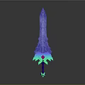 3D Rendered Sword With Purple Green Geometric Structure And Green Gemstone Base