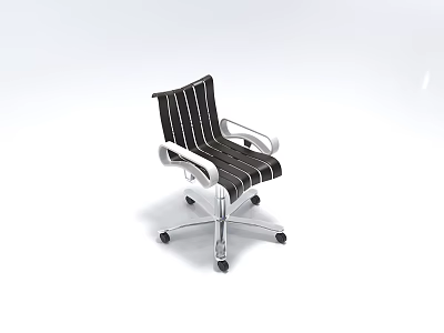 Modern Single Office Chair with Striped Seat Metal Armrests and Wheels 3d model