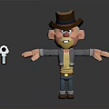 Cartoon Cowboy Character With Brown Hat Holding Revolver And Angry Expression