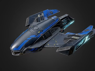 Modern Fighter Jet Featuring Blue Black Color Scheme Sleek Body And Illuminated Accents 3d model