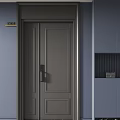 Modern Gray Security Door With Double Panel And Metal Handle Design 3d model