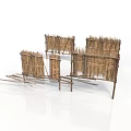 Rustic Outdoor Thatch Fence Structures With Wooden Poles And Natural Weave