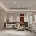 Modern Tea Room Interior With Wooden Table Round Carpet And Ambient Lighting