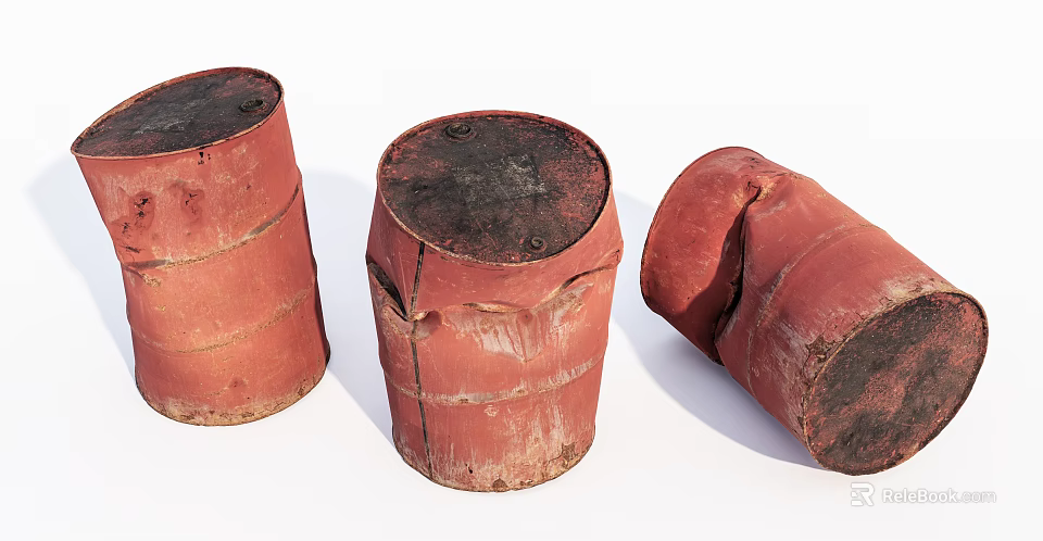 Industrial Equipment Old Red Worn Rusted Oil Drums With Distressed Look 3d model 