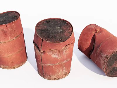 Industrial Equipment Old Red Worn Rusted Oil Drums With Distressed Look 3d model