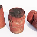 Industrial Equipment Old Red Worn Rusted Oil Drums With Distressed Look