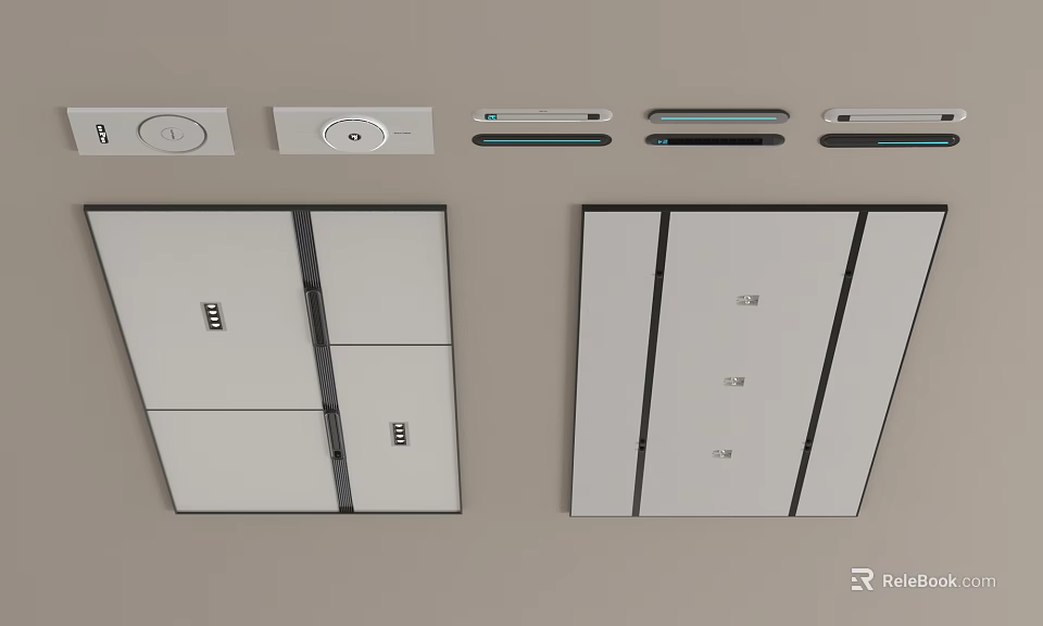 Modern Ceiling Panel Designs Featuring Various Styles And Functional Components 3d model 