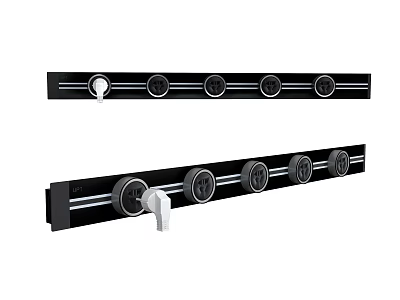 Black Long Strip Electrical Socket Bar With Multiple Circular Outlets And White Knobs 3d model