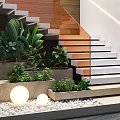 Modern Staircase With Wooden Steps Glass Railing Green Plants And Ambient Lighting