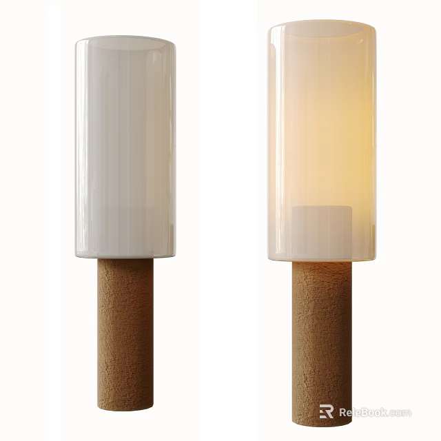 Modern Floor Lamps With White Ribbed Lampshades And Illuminated Brown Poles 3d model 