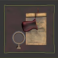 Vintage Medieval Scene With Wooden Mug Scroll Red Cloth And Coins