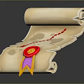 Rolled Parchment With Red Footprint Trail And Red Seal With Pink Yellow Ribbon