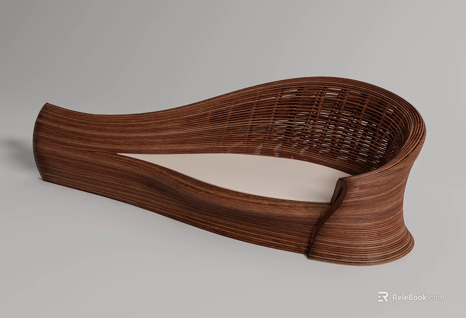 Elegant Curved Wooden Woven Landscape Seat With Smooth Surface Design 3d model 
