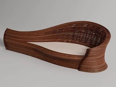 Elegant Curved Wooden Woven Landscape Seat With Smooth Surface Design 3d model