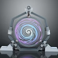 Futuristic Tech Device Frame With Purple Blue Spiral Design And Stable Base