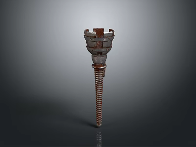 Rusty Metal Bolt With Spiral Threaded Shaft And Worn Head Structure 3d model
