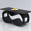 Black Modern Coffee Table With Curved Frame And Tabletop Plate Fruit 3d model