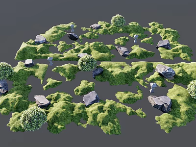 Lush Garden Landscape Featuring Green Lawns Diverse Shrubs and Scattered Rocks 3d model