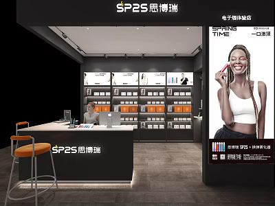 SP2S Electronic Retail Concept Store With Modern Counter Display Shelves Screens And Poster 3d model