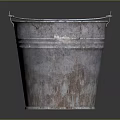 Vintage Rusty Metal Bucket With Iron Handle And Weathered Surface
