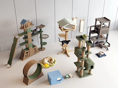 Various Cat Trees And Pet Toys For Feline Play And Rest 3d model