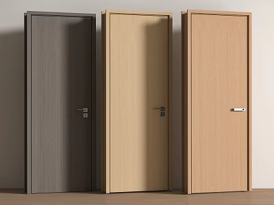 Three Different Colors Modern Wooden Hinged Doors with Natural Grain Texture Design 3d model