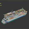 White Cruise Ship Model With Blue Yellow Decorations Multiple Decks And Open Air Areas