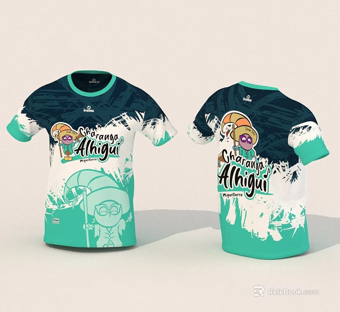 Champion Alhagi T shirt Design Featuring Cartoon Graphics Teal And White Colors 3d model 