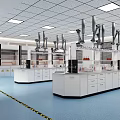 Modern Laboratory Interior With Lab Benches Scientific Equipment And Blue Flooring