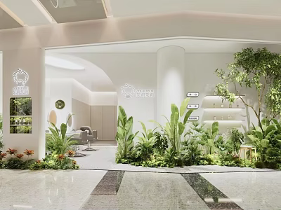 Modern Beauty Hair Salon With White Decor Open Space Green Plants And Comfortable Interior 3d model