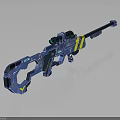 Futuristic Blue Sniper Rifle With Scope And Yellow Accents Mechanical Design