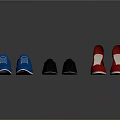 Fashionable Blue Sneakers Black Leather Shoes and Red High Heels Collection