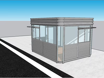 Modern Metal Security Booth With Glass Windows And Roadside Structure Design 3d model