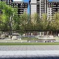 Modern Garden Landscape With Tall Trees Green Lawn Stone Pathways And Seating Areas