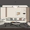 Modern Cream Style Living Room Sofa Coffee Table Combination Fabric Sofa Hanging Painting Chandelier Single Sofa Balcony Floor Lamp Stool 3d model