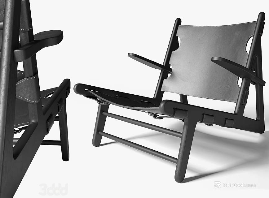 Modern Leisure Chair With Black Frame And Gray Comfortable Cushion Design 3d model 