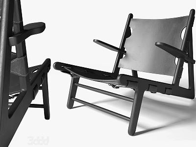 Modern Leisure Chair With Black Frame And Gray Comfortable Cushion Design 3d model